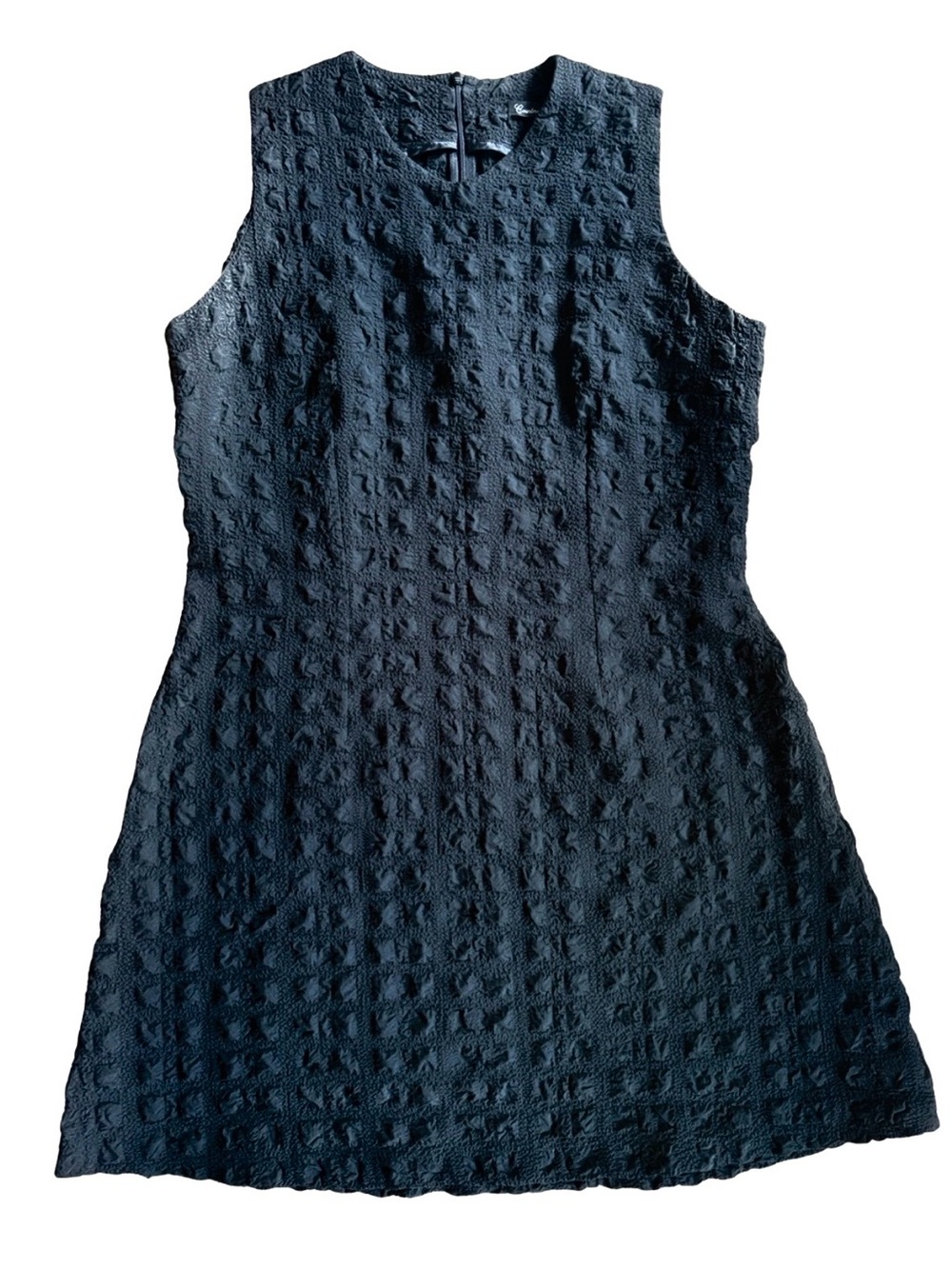 Courtney Washington Sleeveless Crinkle Textured Shift Dress in Black Medium